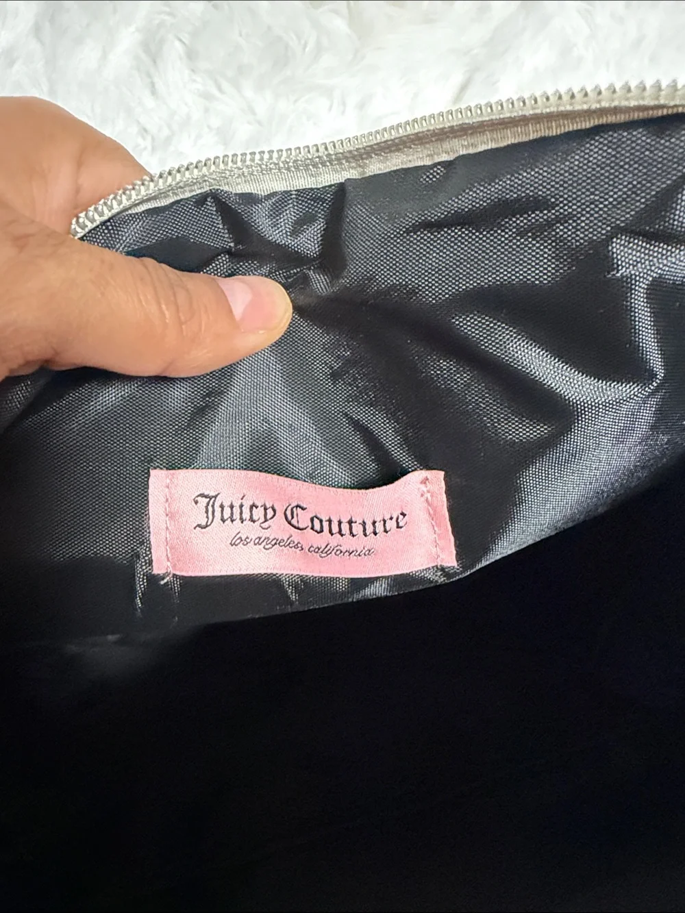 Juicy Couture Metallic Pink Quilted Cosmetic Bag with Logo
